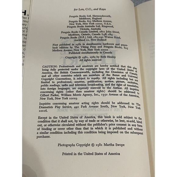 Crimes of the Heart by Beth Henley A Play HC/DJ Book Club Edition Ex Libris 1982 - Picture 6 of 8